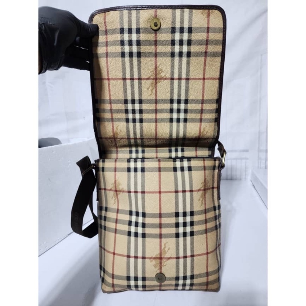 Authentic Burberry Haymarket Check Flap Crossbody Bag Brown/ Beige - Picture 12 of 16